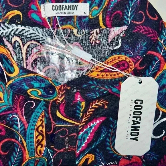 COOFANDY paisley top size M NWT 4 button style cotton/hemp - Picture 4 of 7